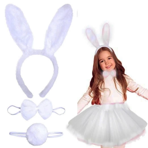 ystekno Tavşan Tacı Eteği Papyonu Ve Kuyruk Kostüm Seti Beyaz Renk Çocuk Boy