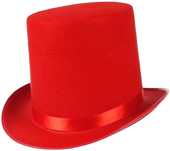 ystekno Yetişkinler İçin Kırmızı Renk Ringmaster Sihirbaz Şapkası Fötr Şapka 15 Cm